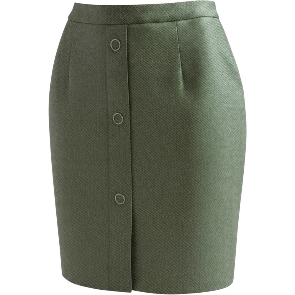 H&M‎ Women Size 8 Jaguar Mini Skirt Green Textured Weave Button Front